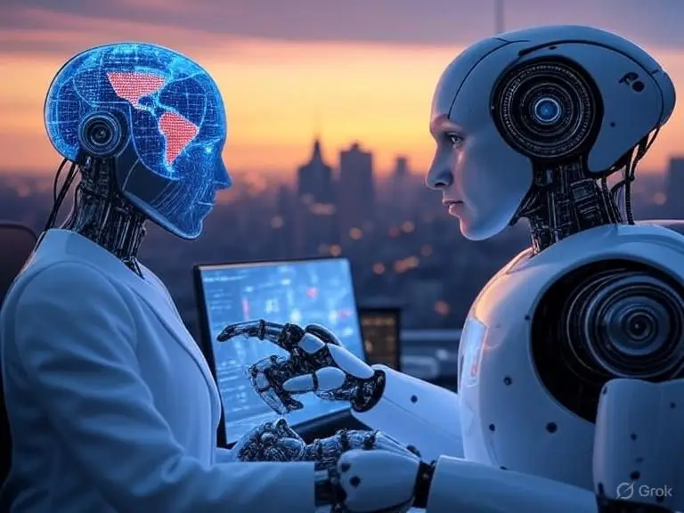 "Futuristic USA cityscape with Washington Monument, human-AI Agentic AI 2025"