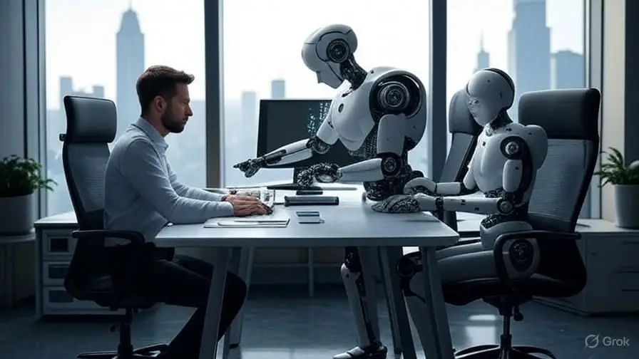 Unleash Agentic AI: Transform USA
"Scientist and robot collaborating in USA tech lab with Agentic AI 2025, Empire State Building background"